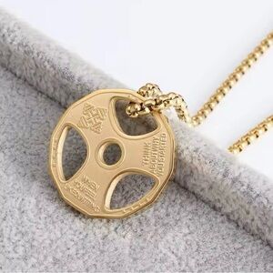 Dumbbell Pendant Gym Fitness Equipment Necklace Sport Jewelry 22”